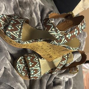 Christian Siriano Blue and Brown Wedge Shoes